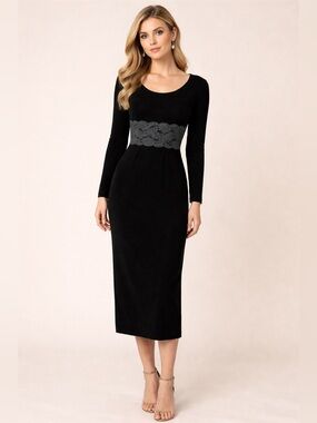 Donna Morgan Lace Velvet Sheath Dress Size 4 Formal Black Evening Long Dress